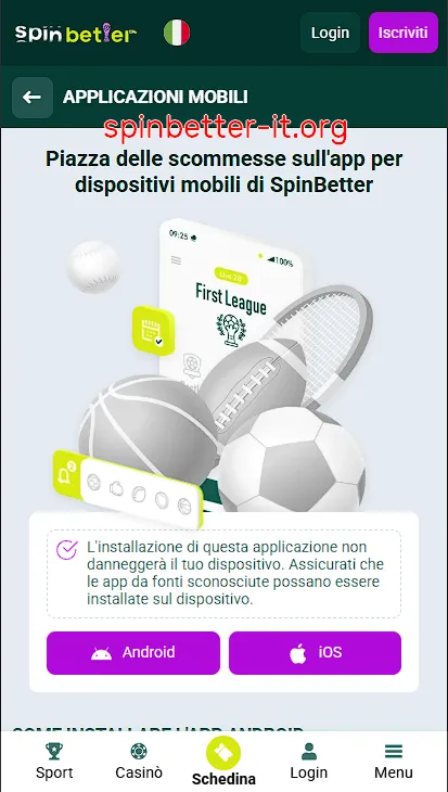 Applicazione mobile SpinBetter per Android e iOS