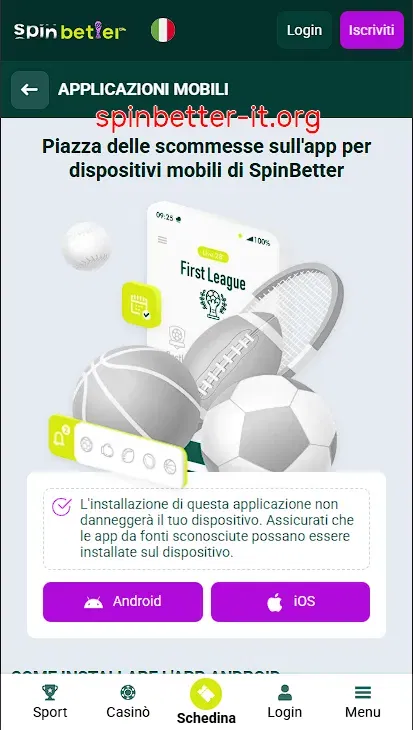 Applicazione mobile SpinBetter per Android e iOS