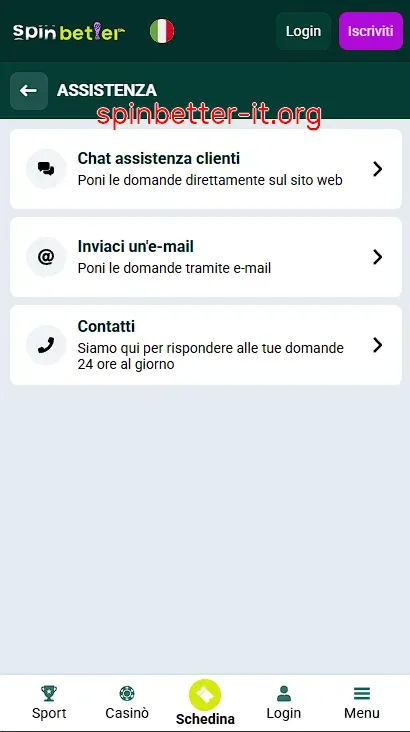 Assistenza clienti SpinBetter